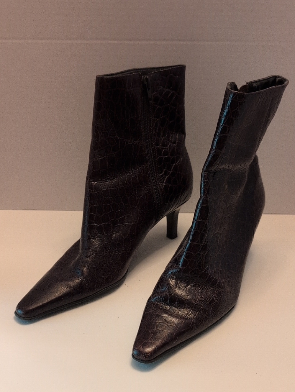 Lauren Ralph Lauren Black Croc-Embossed Pointed-Toe Ankle Boots